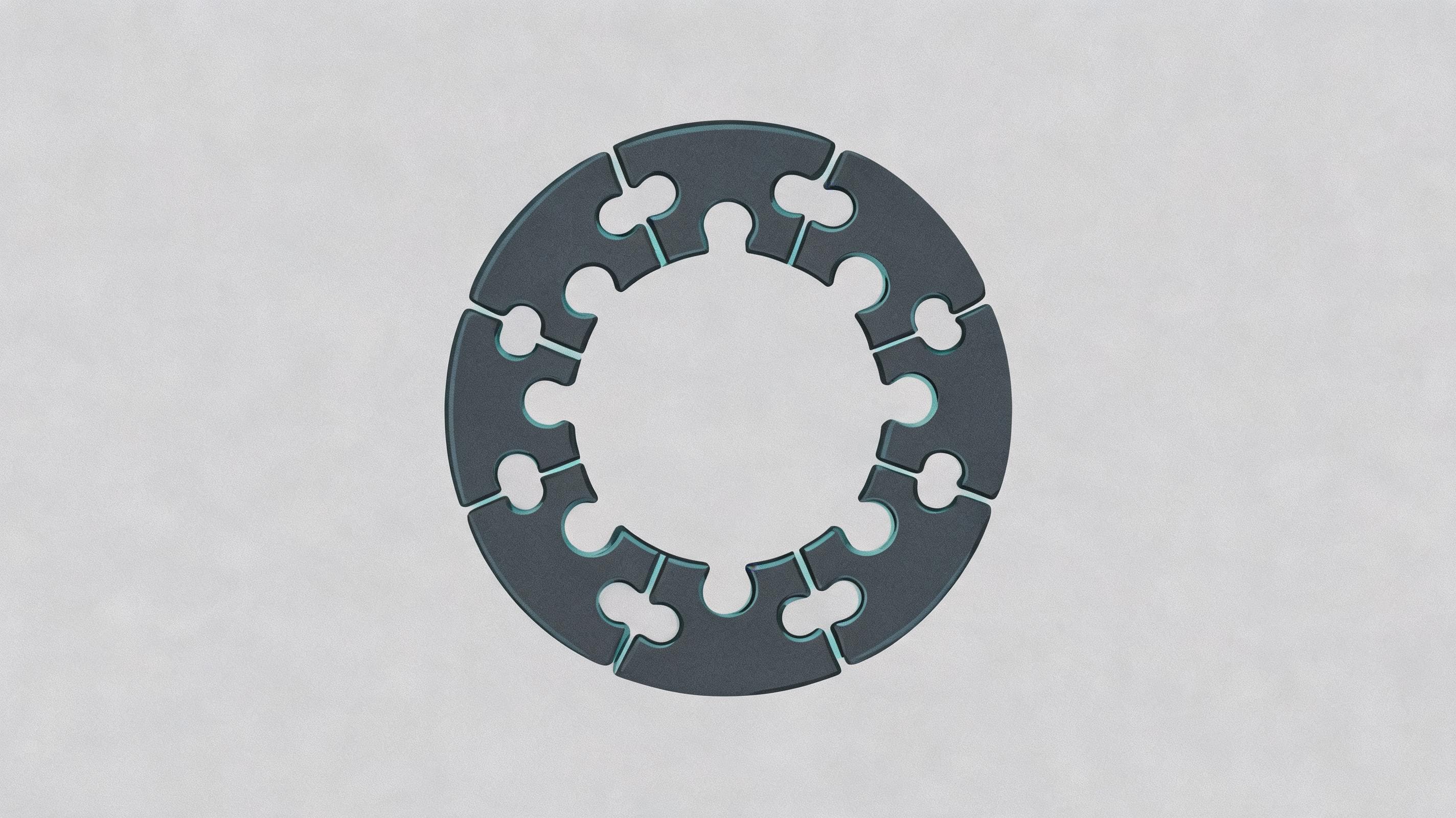 个人IP核心搭建通用指南封面插画,用六个互锁的拼图块抽象代表IP构成的六个核心模块,采用炭笔与青色调的简约创作风格